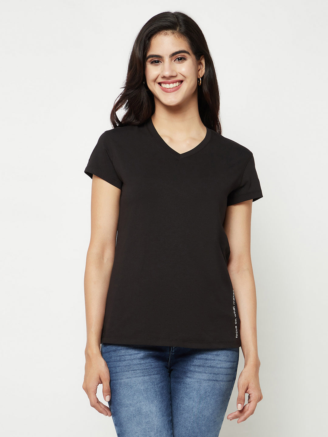 Black Cotton T-Shirt-Women T-shirts-Crimsoune Club