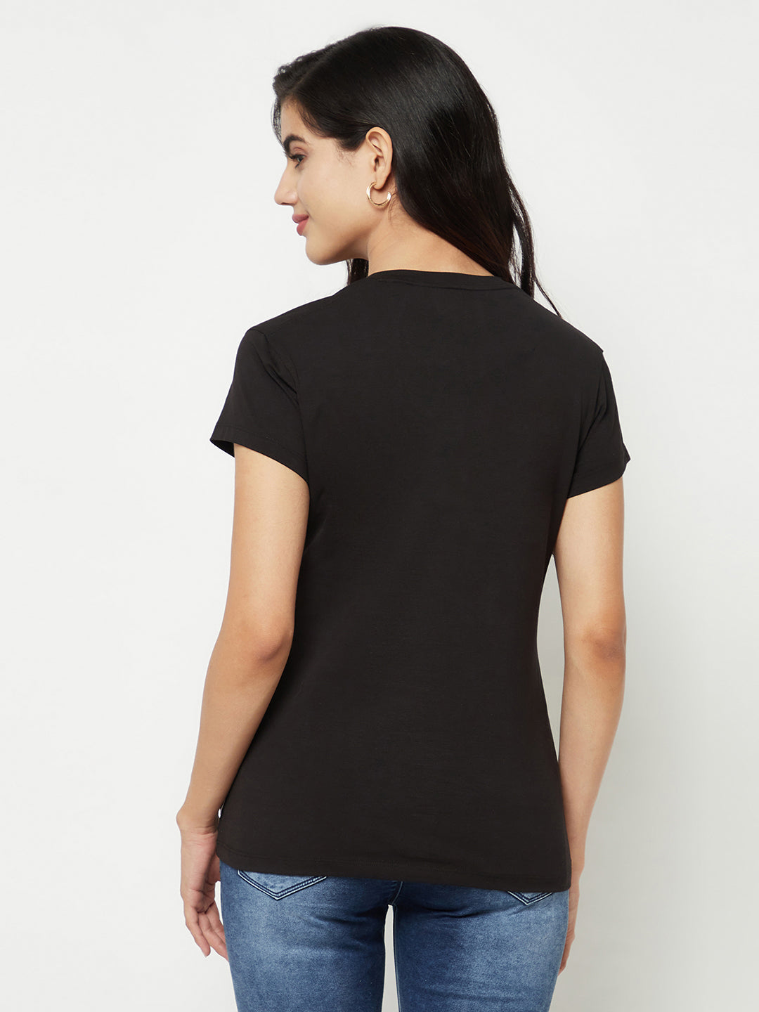 Black Cotton T-Shirt-Women T-shirts-Crimsoune Club