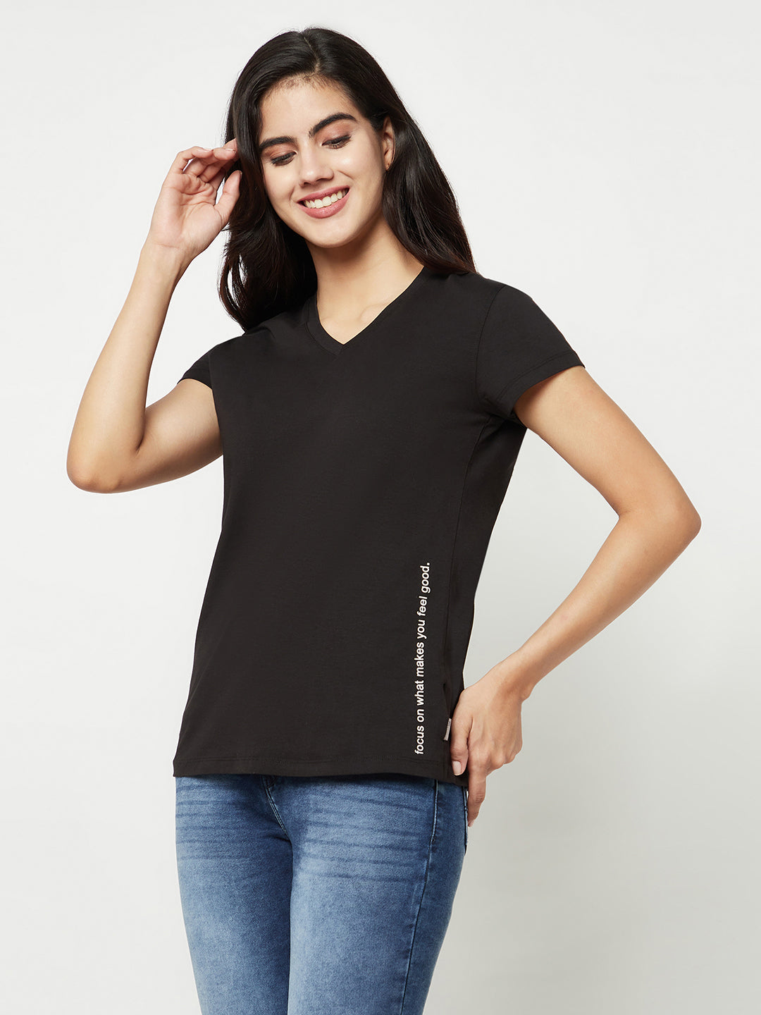 Black Cotton T-Shirt-Women T-shirts-Crimsoune Club