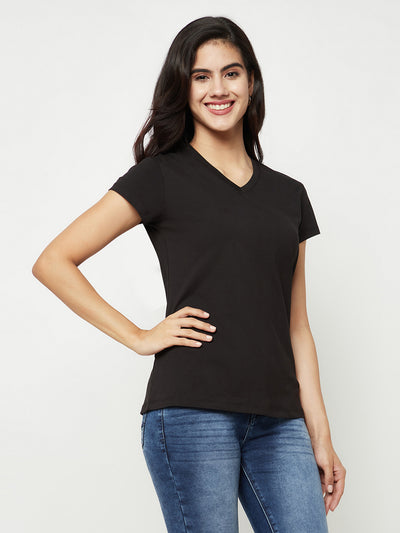Black Cotton T-Shirt-Women T-shirts-Crimsoune Club