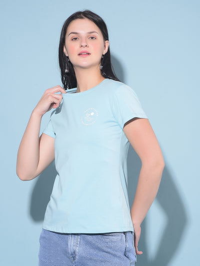 Blue Cotton T-Shirt-Women T-Shirts-Crimsoune Club