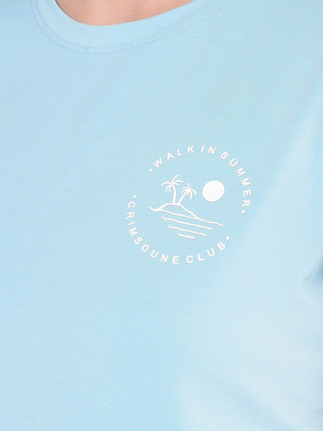 Blue Cotton T-Shirt-Women T-Shirts-Crimsoune Club