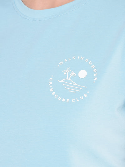 Blue Cotton T-Shirt-Women T-Shirts-Crimsoune Club