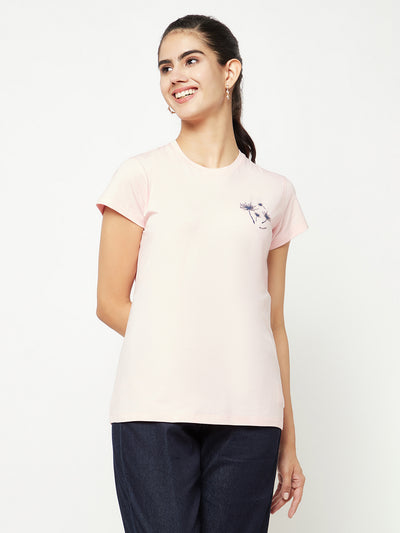 Pink Cotton T-Shirt-Women T-shirts-Crimsoune Club