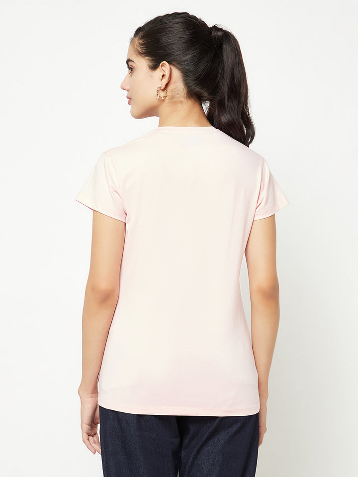 Pink Cotton T-Shirt-Women T-shirts-Crimsoune Club