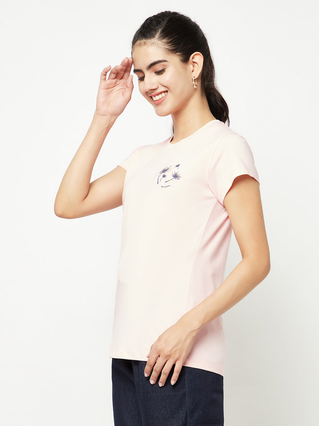 Pink Cotton T-Shirt-Women T-shirts-Crimsoune Club