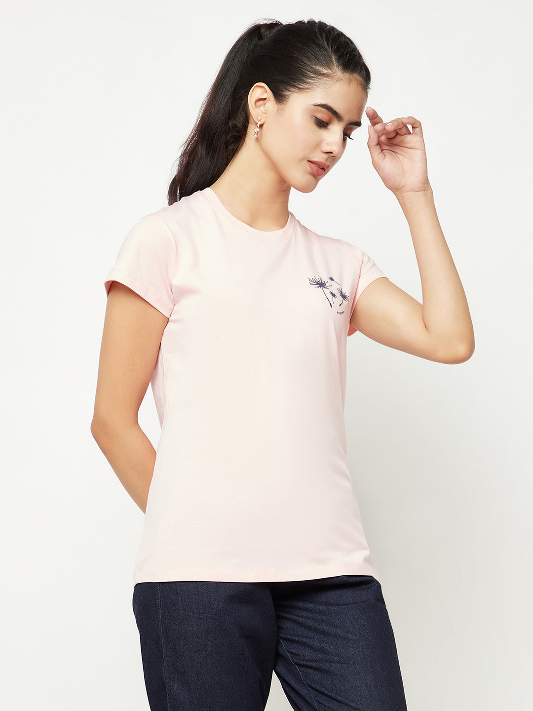 Pink Cotton T-Shirt-Women T-shirts-Crimsoune Club