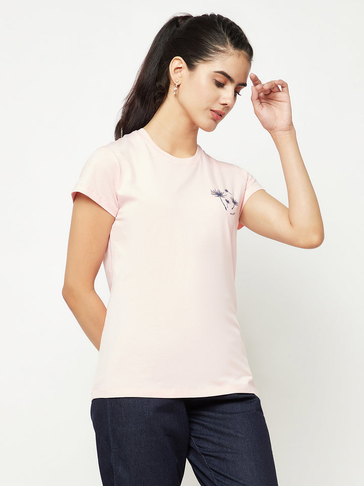 Pink Cotton T-Shirt-Women T-shirts-Crimsoune Club