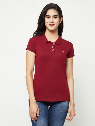 Maroon Cotton T-Shirt-Women T-shirts-Crimsoune Club