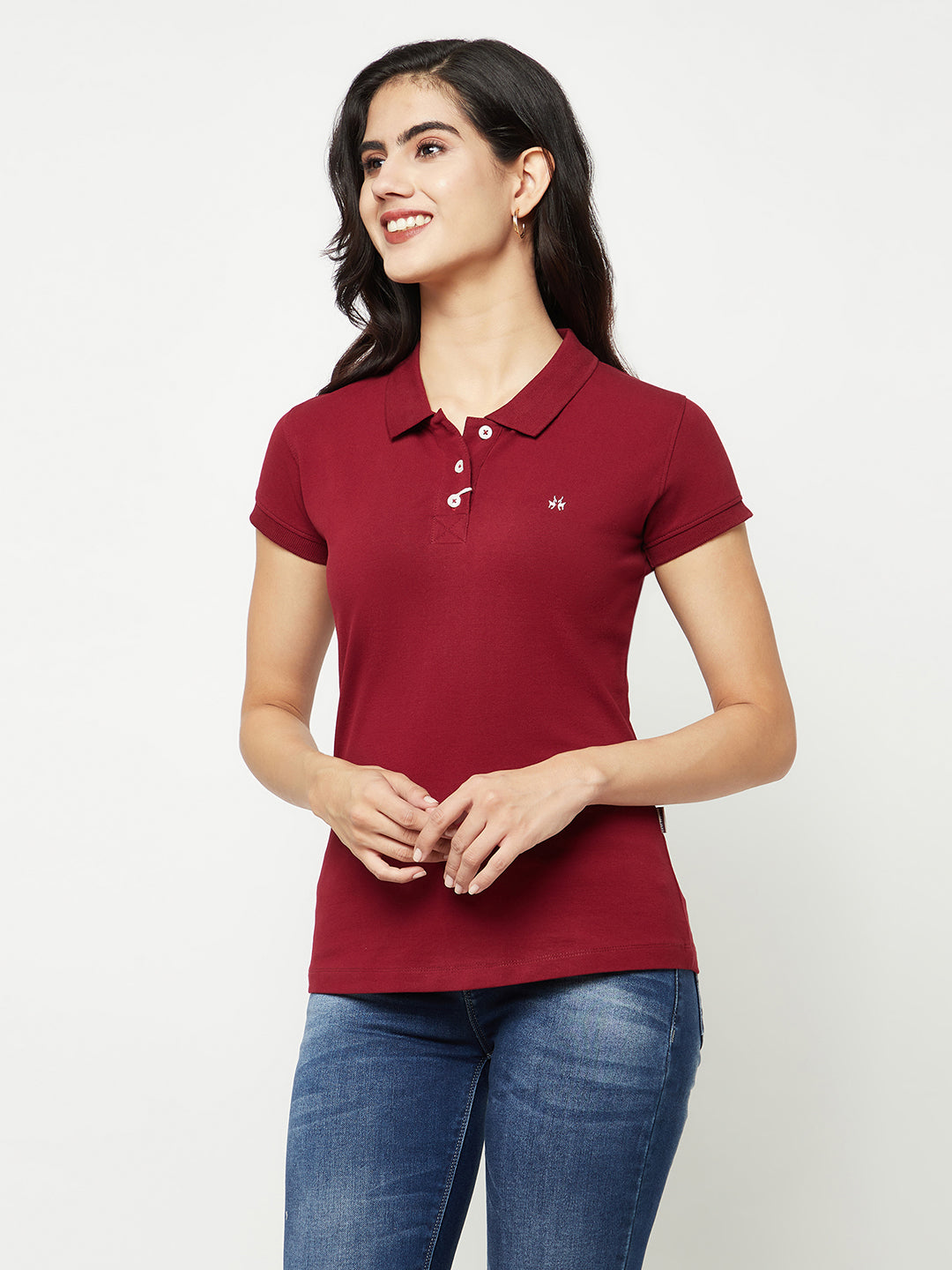 Maroon Cotton T-Shirt-Women T-shirts-Crimsoune Club