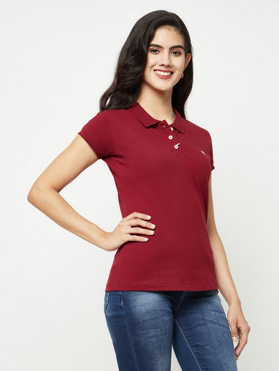 Maroon Cotton T-Shirt-Women T-shirts-Crimsoune Club