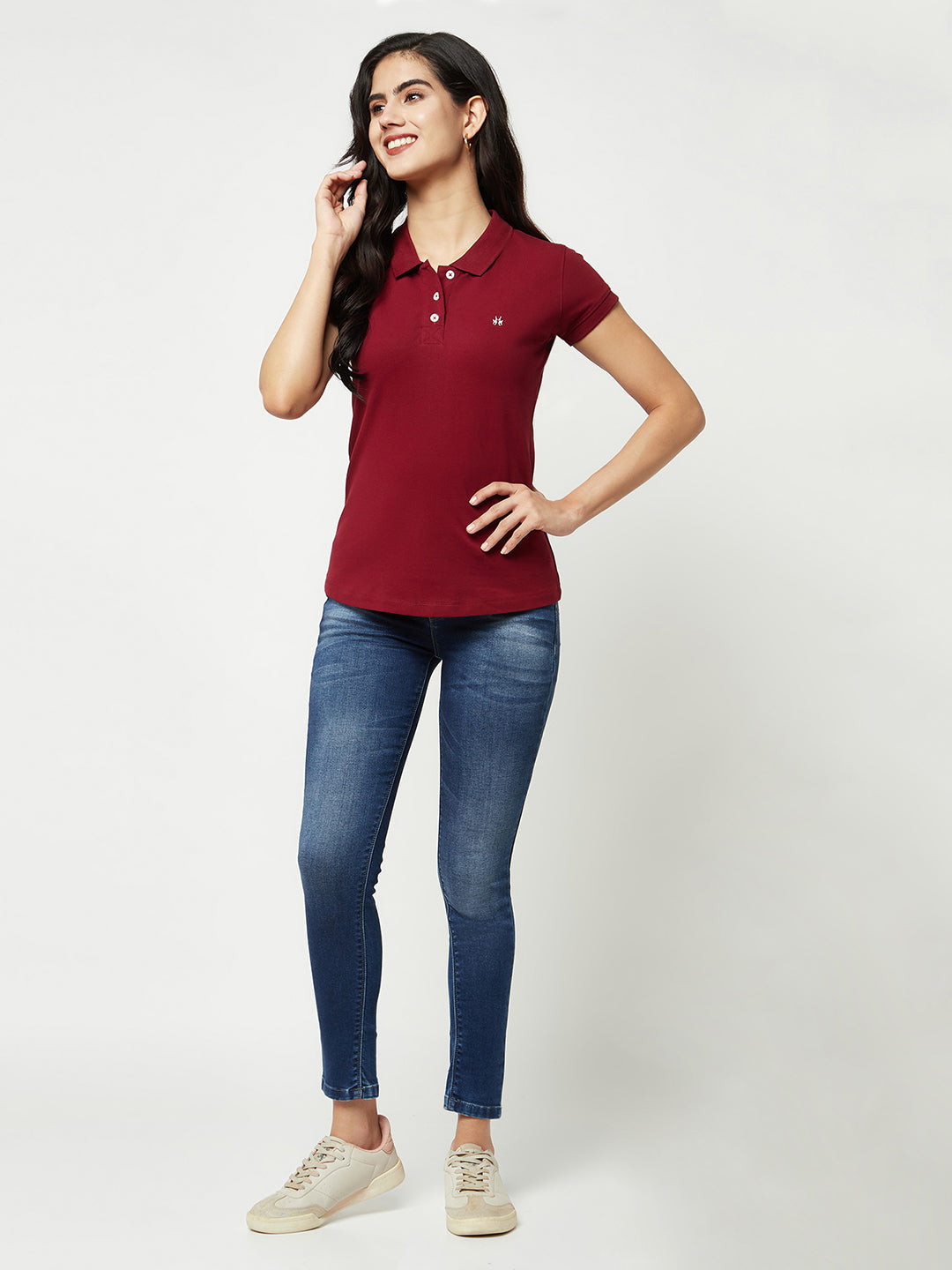 Maroon Cotton T-Shirt-Women T-shirts-Crimsoune Club