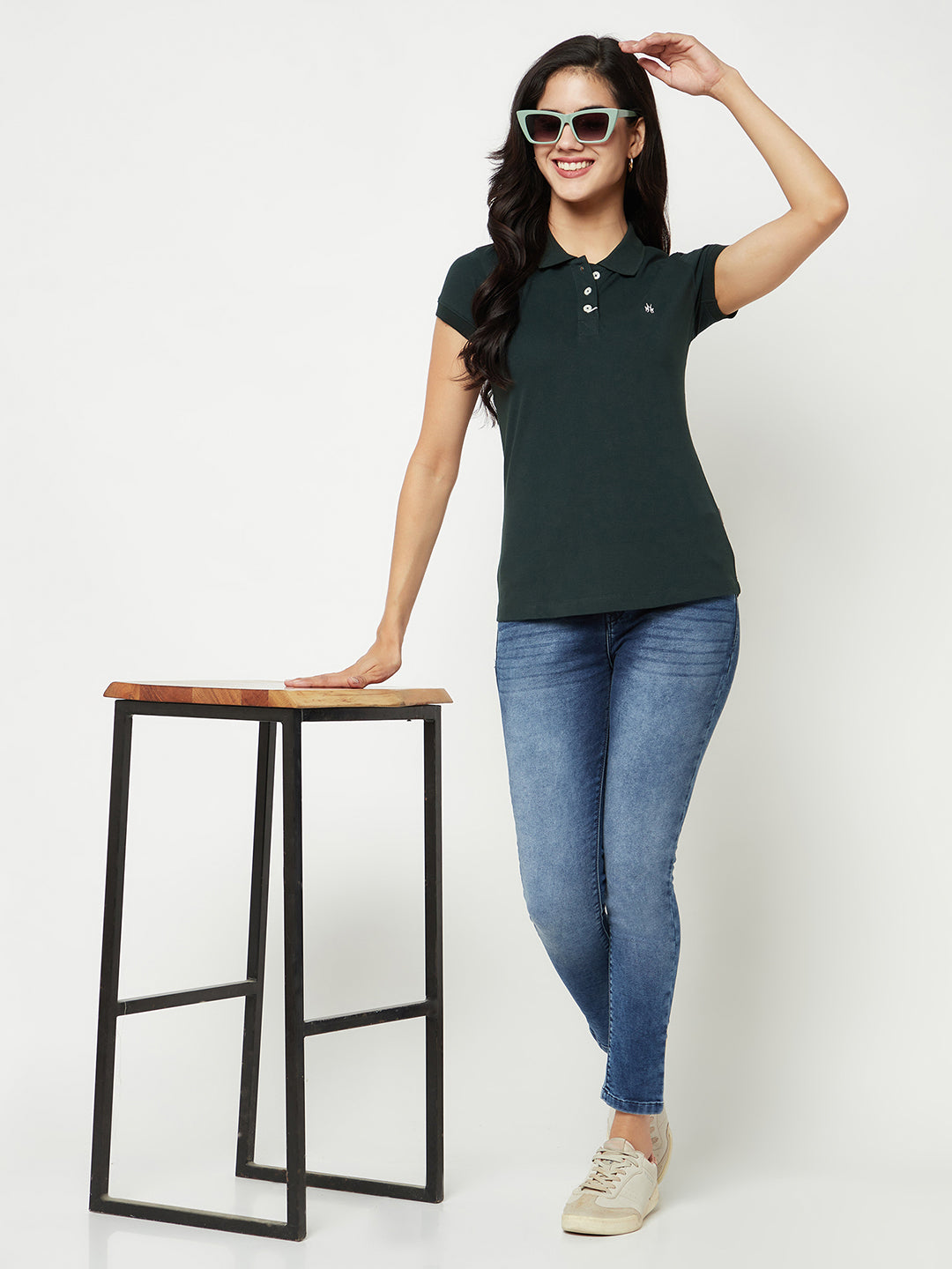 Green Cotton T-Shirt-Women T-shirts-Crimsoune Club
