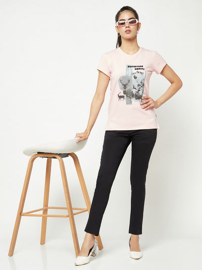 Pink Graphic Print T-shirt-Women T-shirts-Crimsoune Club