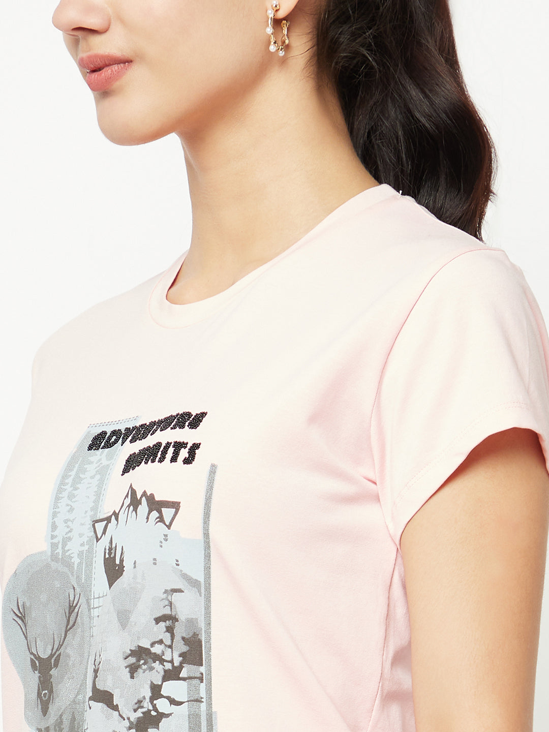 Pink Graphic Print T-shirt-Women T-shirts-Crimsoune Club