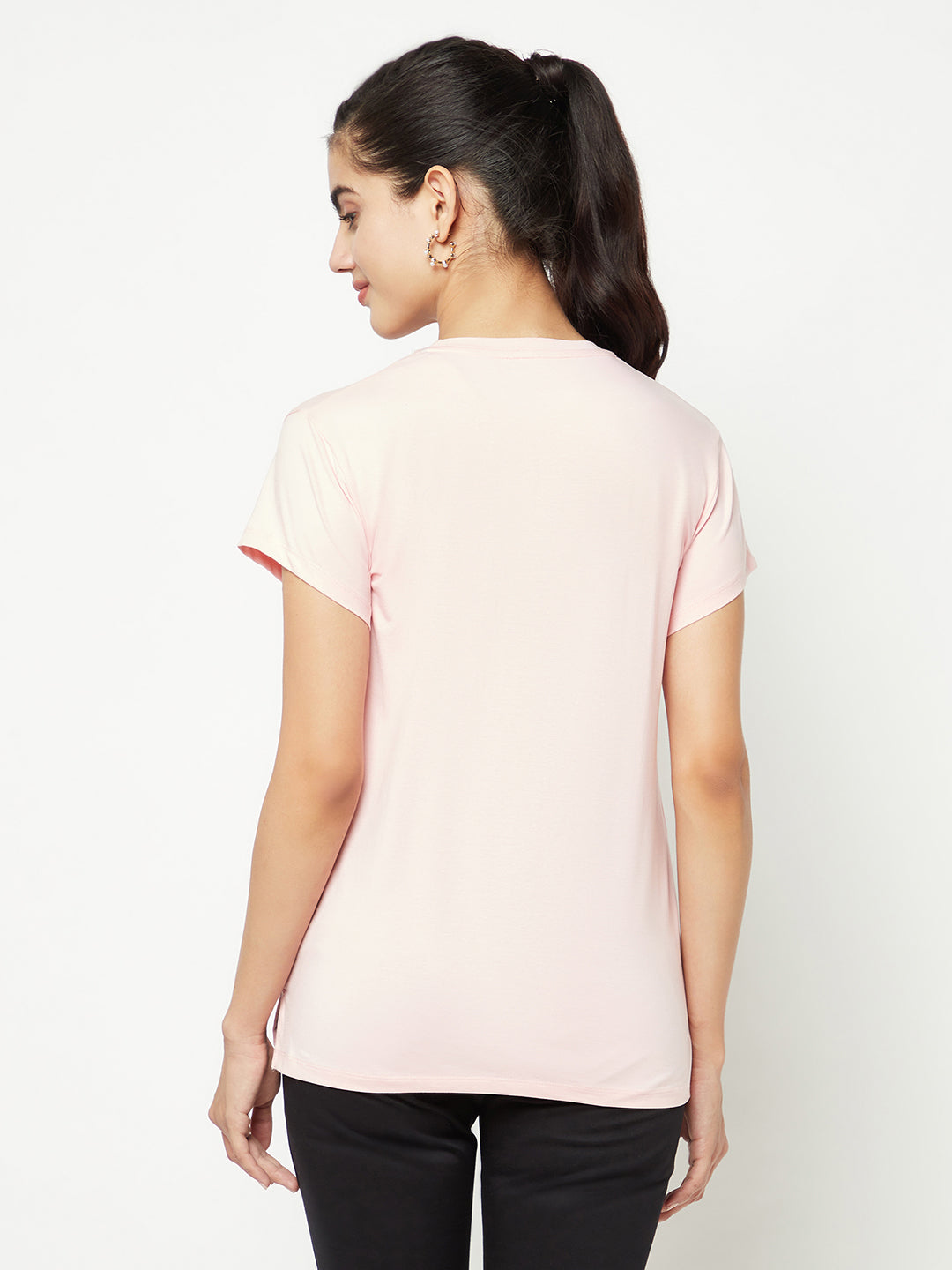 Pink Graphic Print T-shirt-Women T-shirts-Crimsoune Club