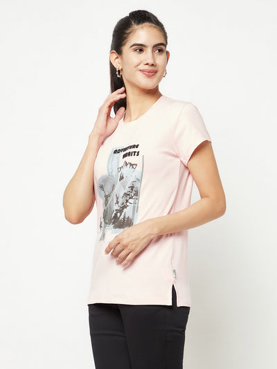 Pink Graphic Print T-shirt-Women T-shirts-Crimsoune Club