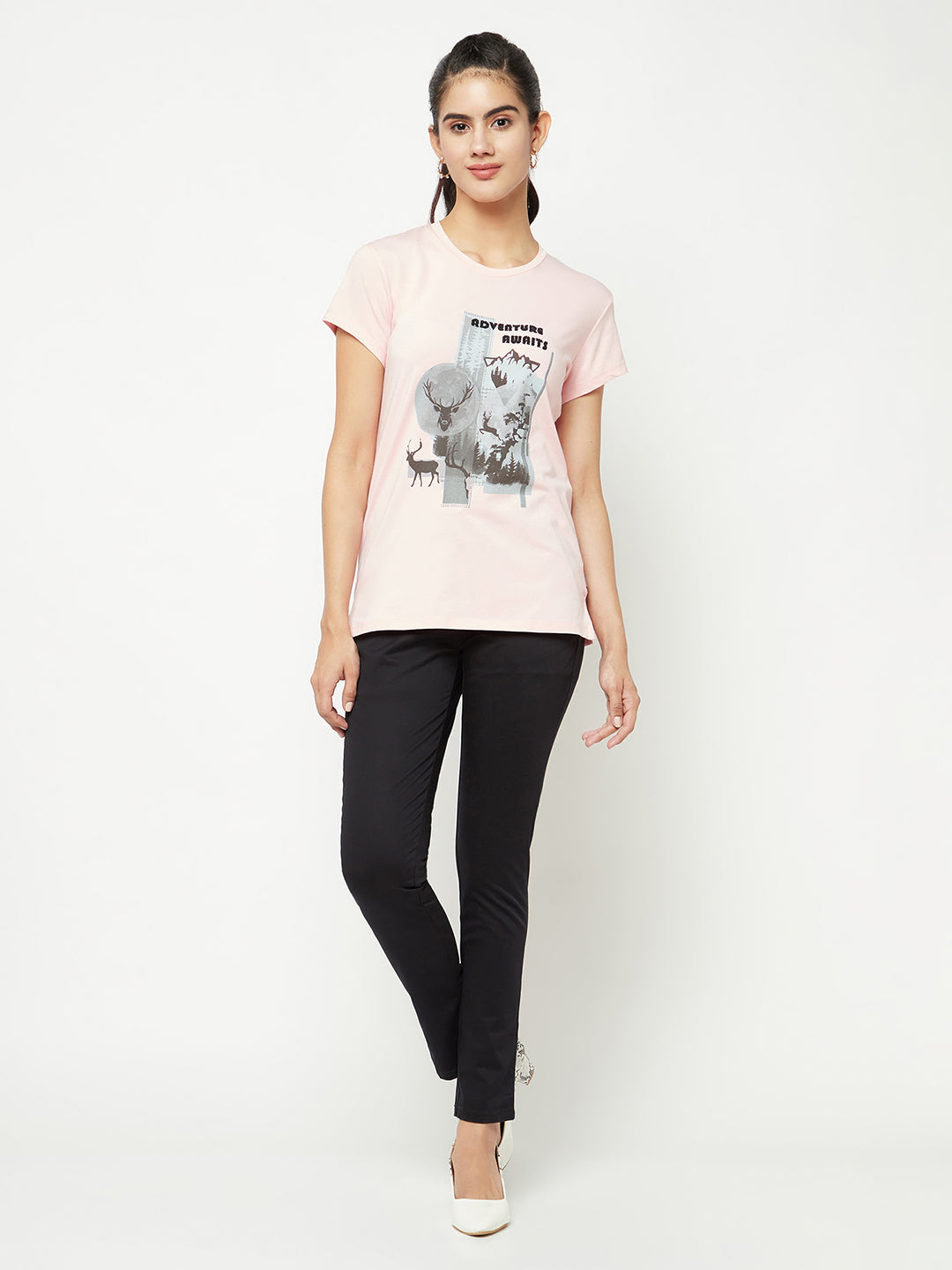 Pink Graphic Print T-shirt-Women T-shirts-Crimsoune Club