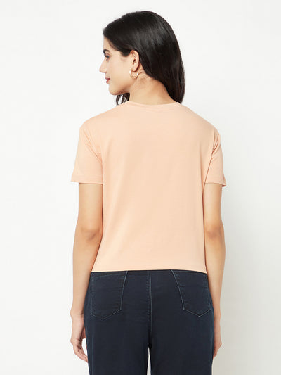 Peach Floral Print Crop T-shirt-Women T-shirts-Crimsoune Club