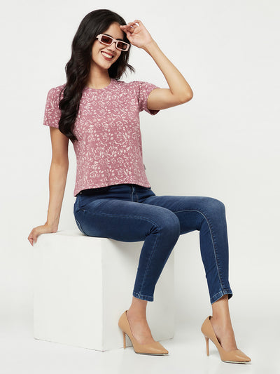 Pink Floral Print Crop T-Shirt-Women T-shirts-Crimsoune Club