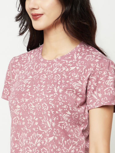 Pink Floral Print Crop T-Shirt-Women T-shirts-Crimsoune Club