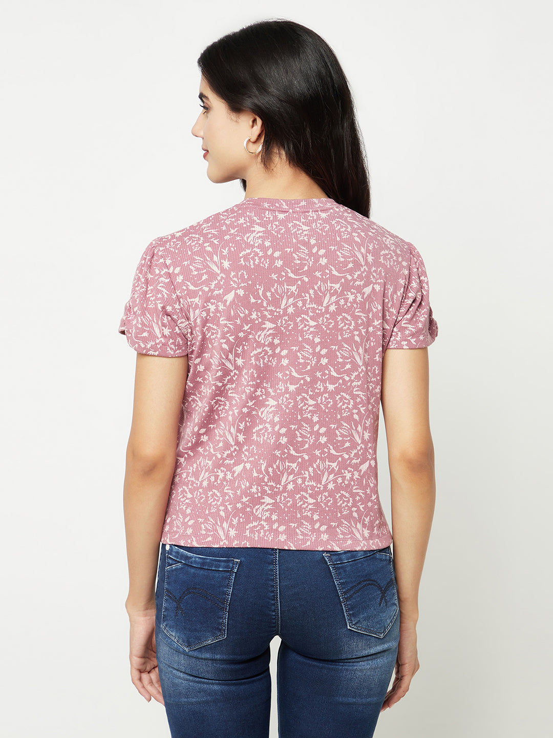 Pink Floral Print Crop T-Shirt-Women T-shirts-Crimsoune Club