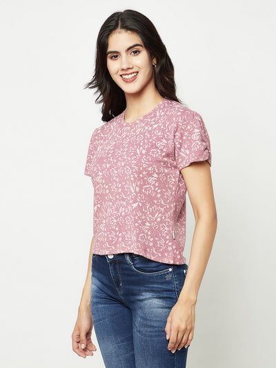 Pink Floral Print Crop T-Shirt-Women T-shirts-Crimsoune Club