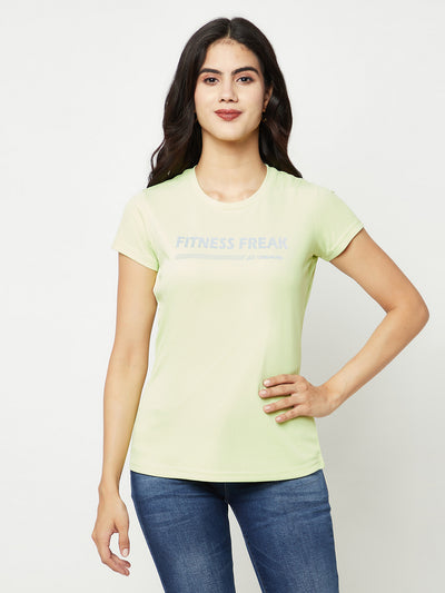 Green Typographic Print T-Shirt-Women T-shirts-Crimsoune Club