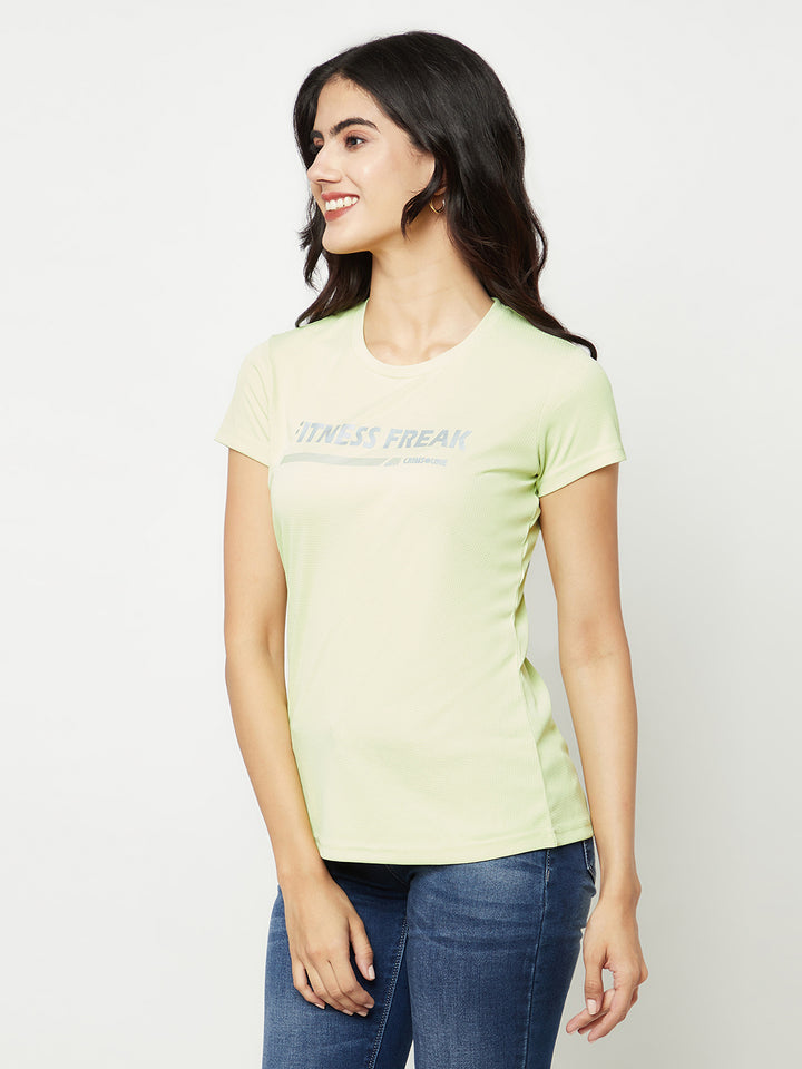 Green Typographic Print T-Shirt-Women T-shirts-Crimsoune Club