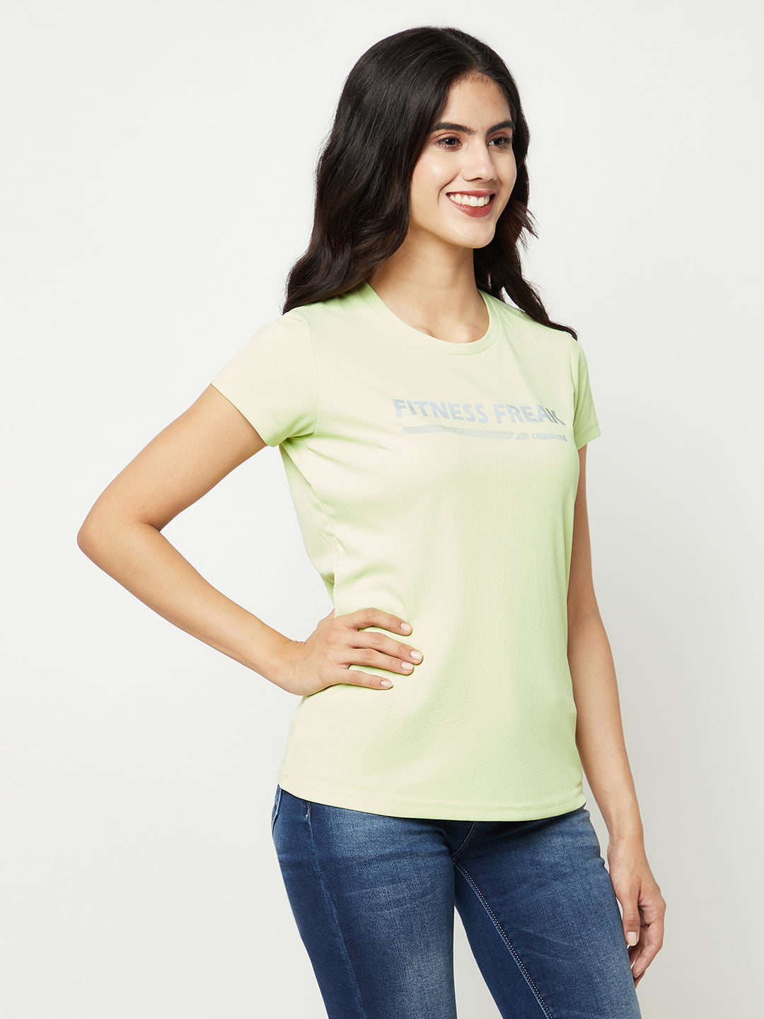 Green Typographic Print T-Shirt-Women T-shirts-Crimsoune Club