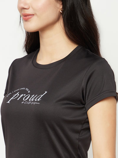 Black Typographic Print T-Shirt-Women T-shirts-Crimsoune Club