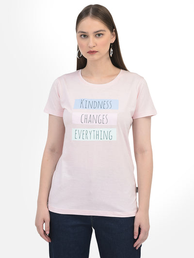 Typography Pink T-shirt-Women T-Shirts-Crimsoune Club