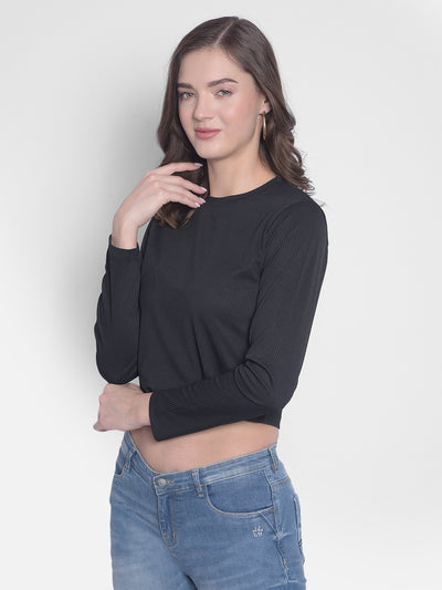 Black Crop T-Shirt-Women T-Shirts-Crimsoune Club