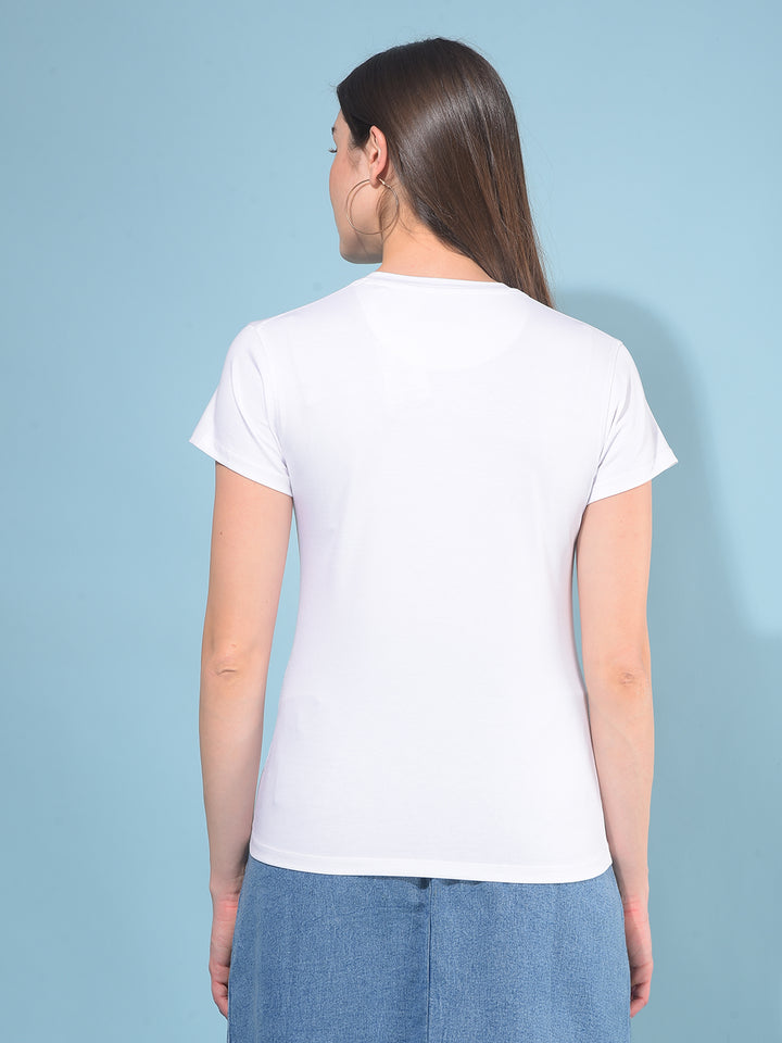 White Floral Print T-Shirt-Women T-Shirts-Crimsoune Club