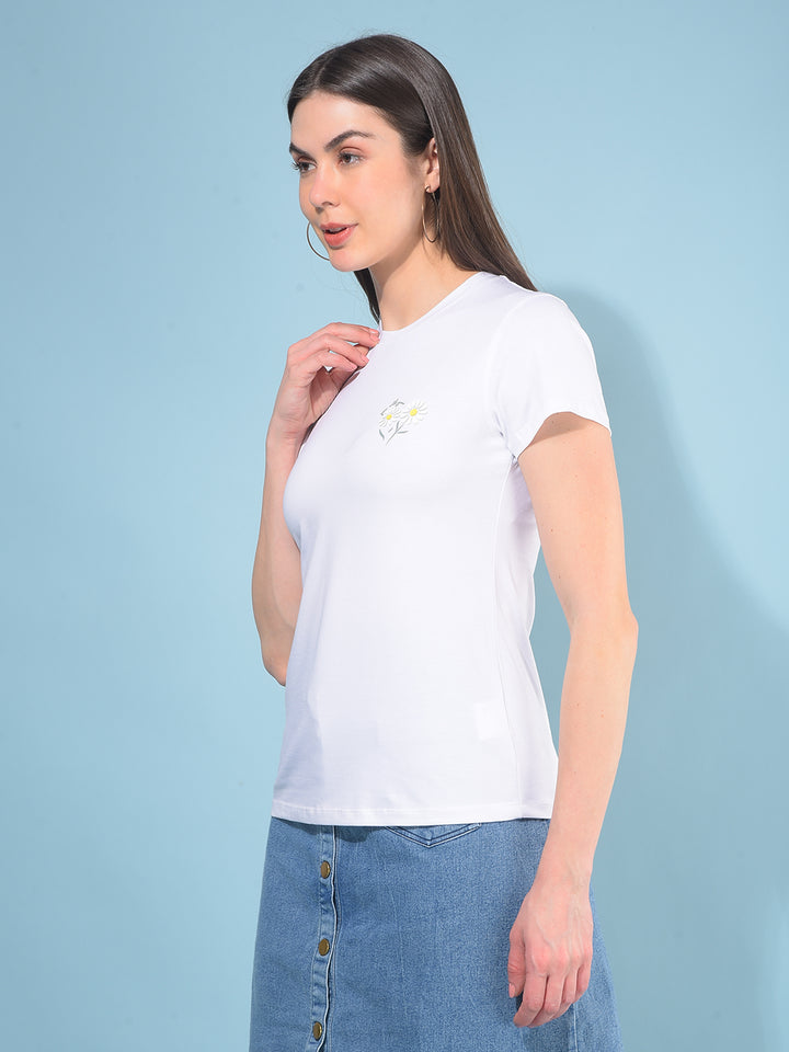 White Floral Print T-Shirt-Women T-Shirts-Crimsoune Club