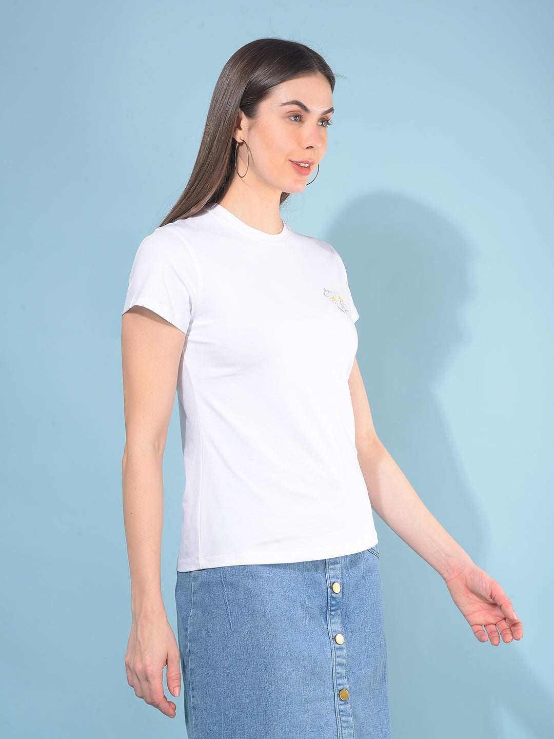 White Floral Print T-Shirt-Women T-Shirts-Crimsoune Club