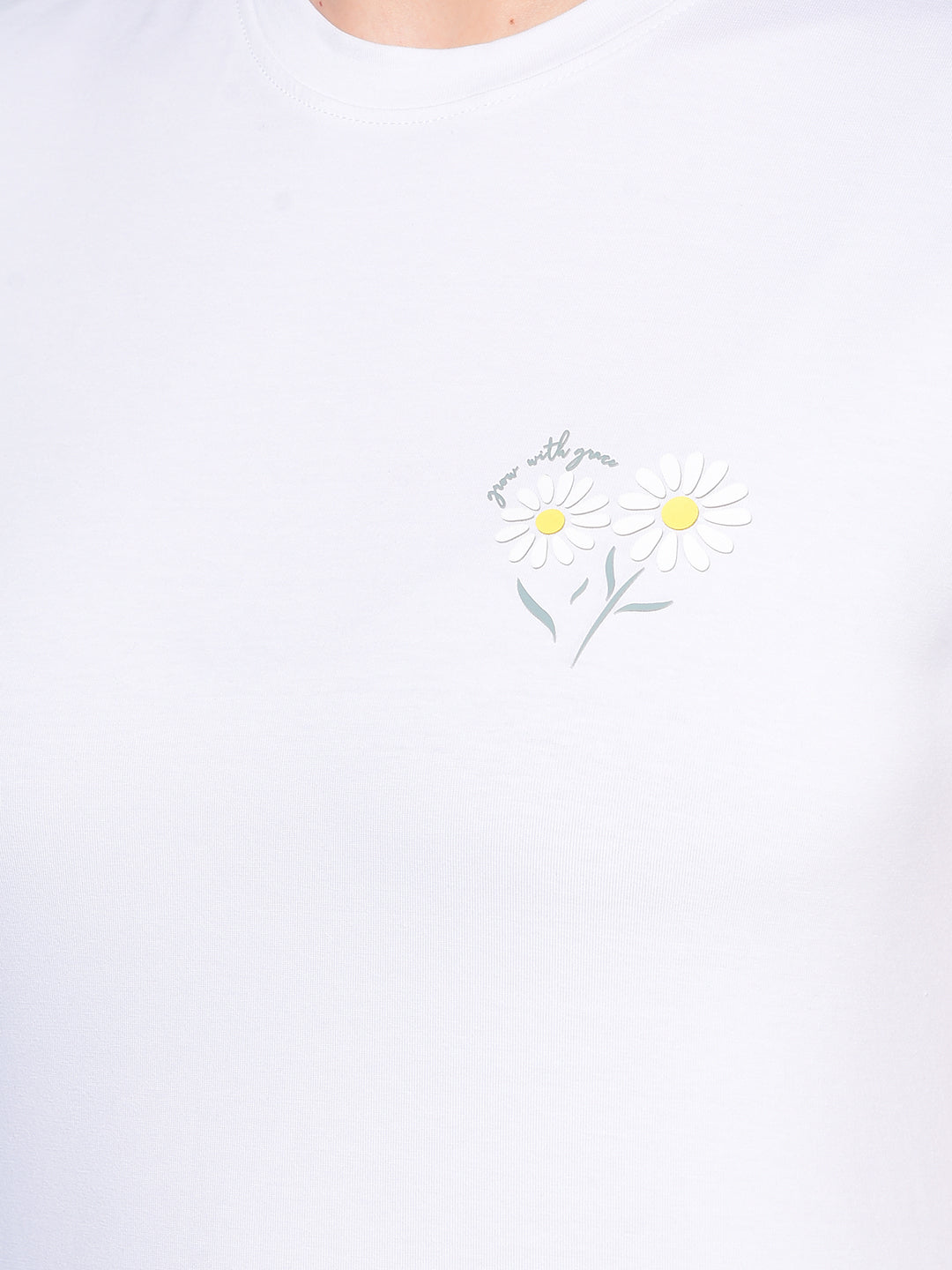 White Floral Print T-Shirt-Women T-Shirts-Crimsoune Club