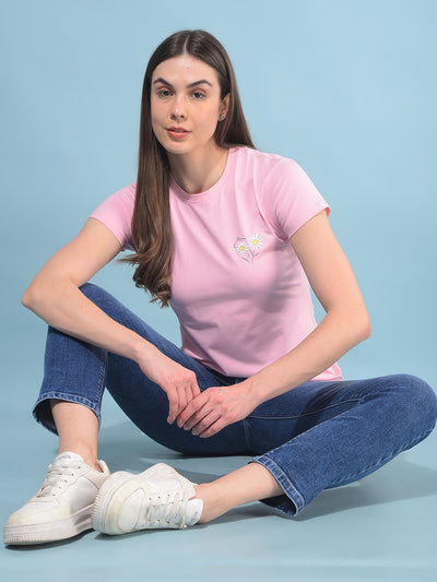 Pink Floral Print T-Shirt-Women T-Shirts-Crimsoune Club