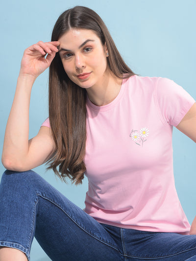 Pink Floral Print T-Shirt-Women T-Shirts-Crimsoune Club