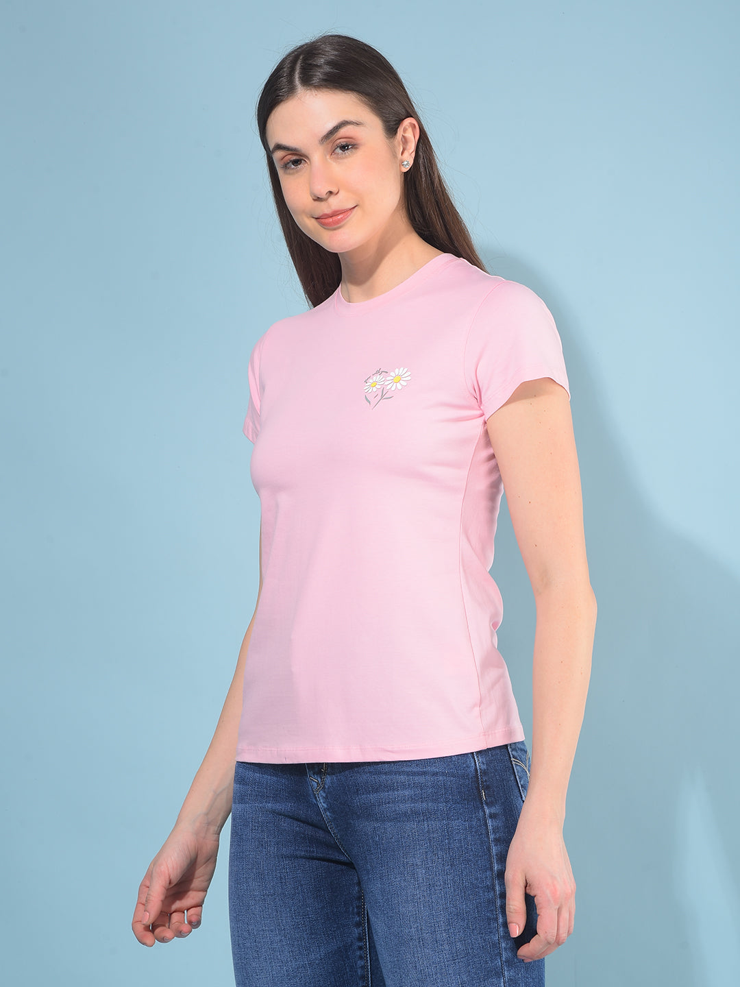 Pink Floral Print T-Shirt-Women T-Shirts-Crimsoune Club