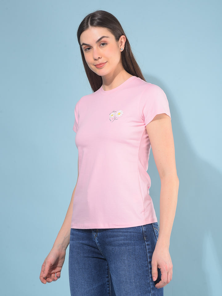 Pink Floral Print T-Shirt-Women T-Shirts-Crimsoune Club