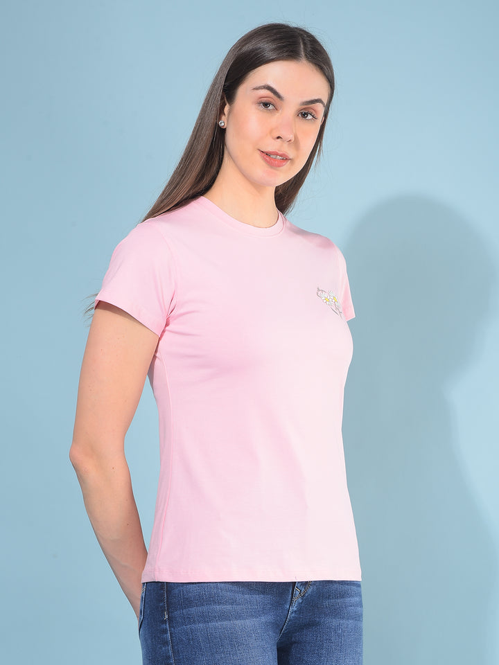 Pink Floral Print T-Shirt-Women T-Shirts-Crimsoune Club