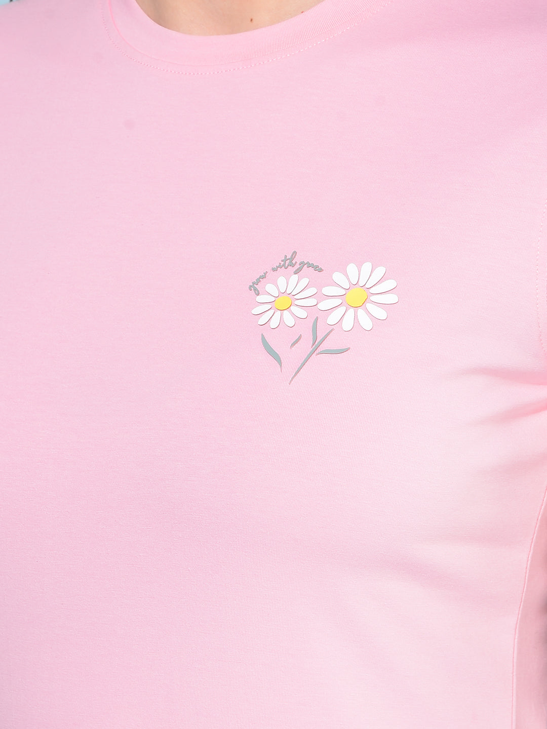 Pink Floral Print T-Shirt-Women T-Shirts-Crimsoune Club