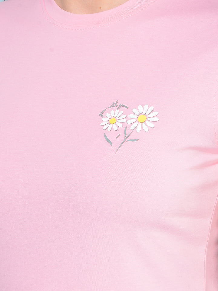 Pink Floral Print T-Shirt-Women T-Shirts-Crimsoune Club