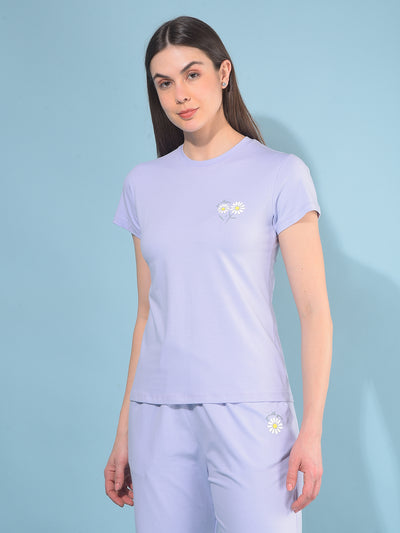 Purple Floral Print T-Shirt-Women T-Shirts-Crimsoune Club