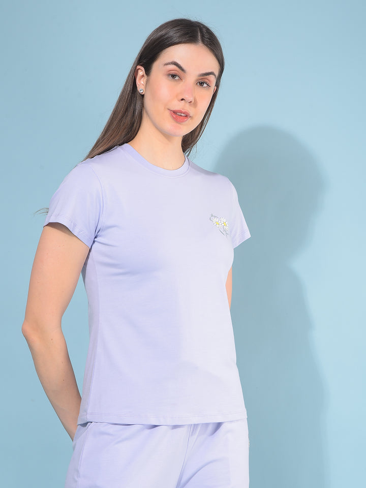 Purple Floral Print T-Shirt-Women T-Shirts-Crimsoune Club
