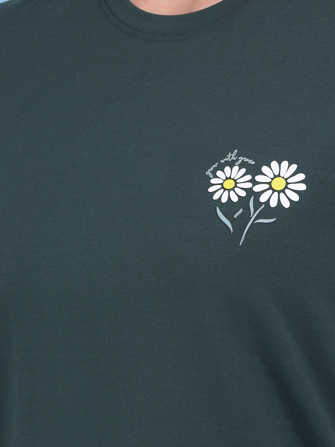 Green Floral Print Cotton T-Shirt-Women T-shirts-Crimsoune Club