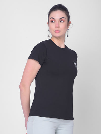 Black Floral T-Shirt-Women T-Shirts-Crimsoune Club