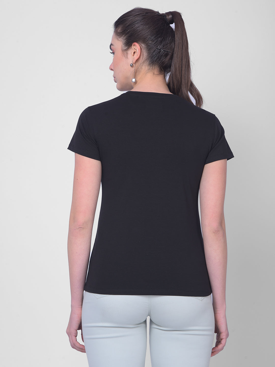Black Floral T-Shirt-Women T-Shirts-Crimsoune Club