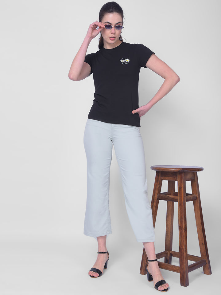 Black Floral T-Shirt-Women T-Shirts-Crimsoune Club